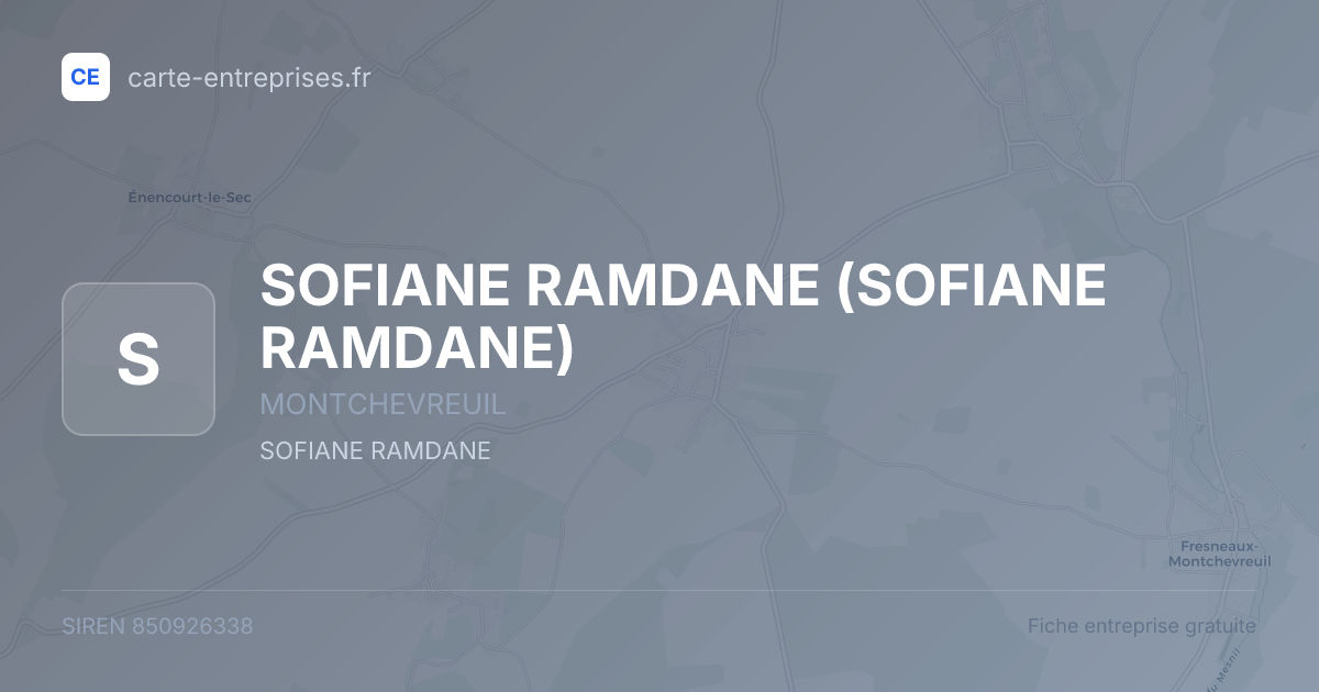 SOFIANE RAMDANE — 850926338 — fiche entreprise