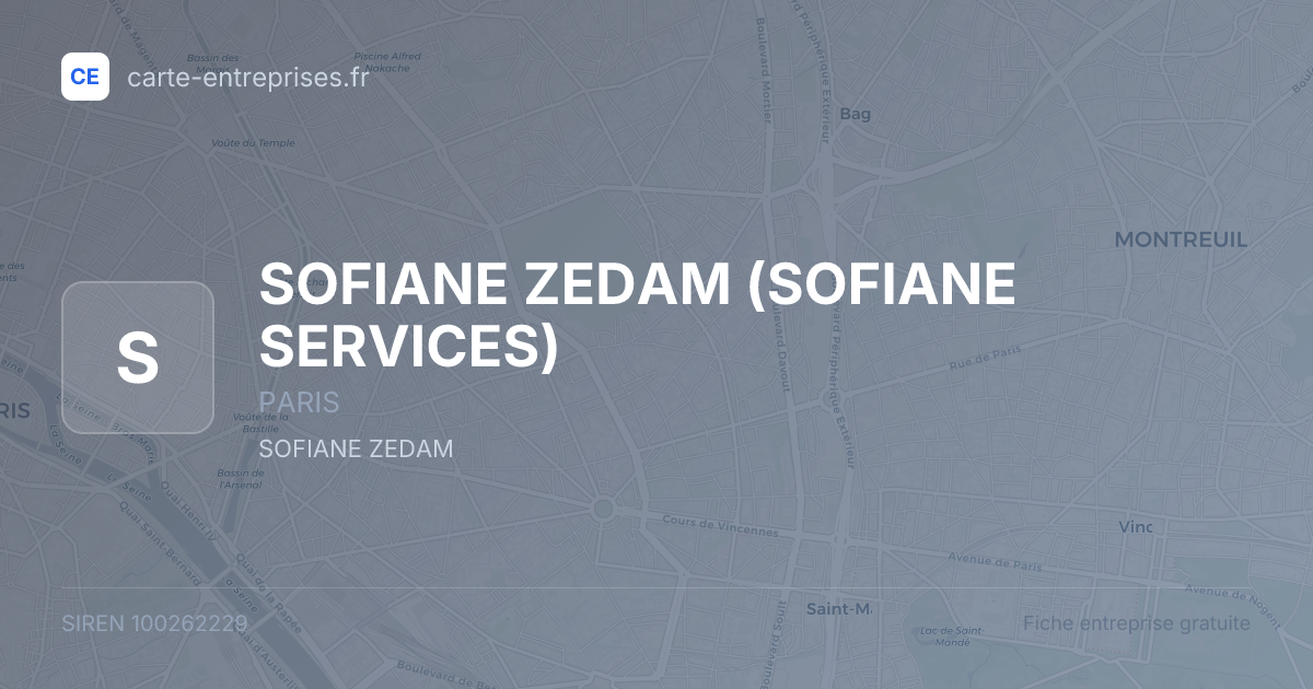 SOFIANE ZEDAM (SOFIANE  SERVICES) — 100262229 — fiche entreprise
