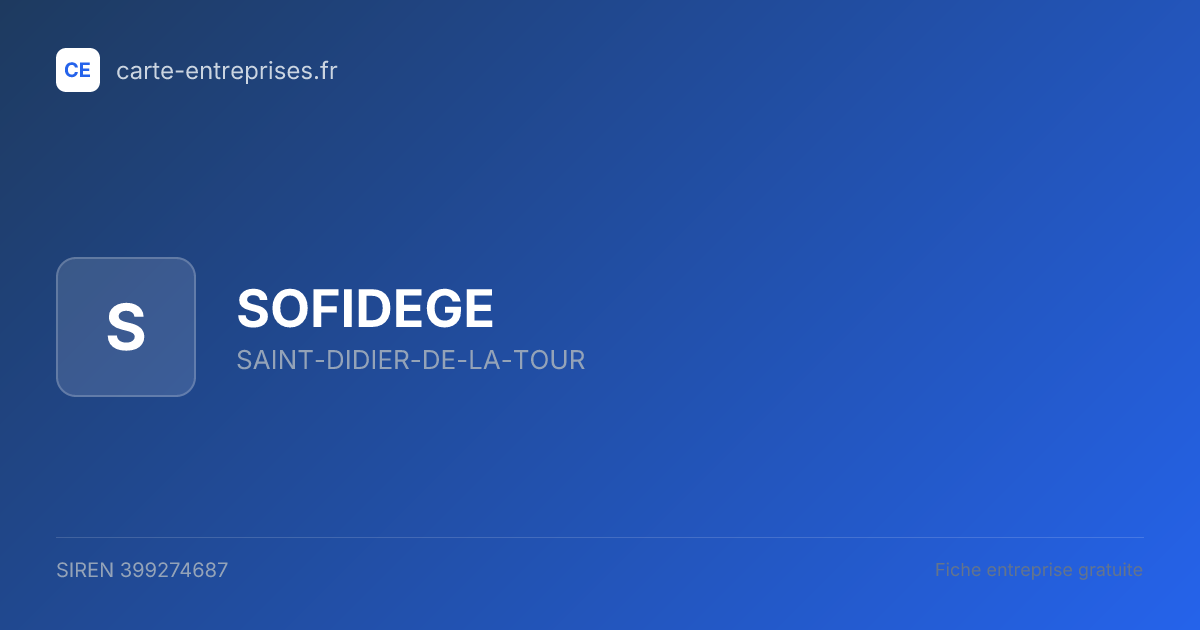 SOFIDEGE — 399274687 — fiche entreprise