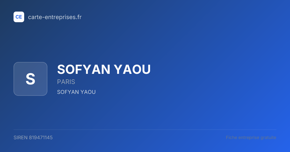 SOFYAN YAOU — 819471145 — fiche entreprise