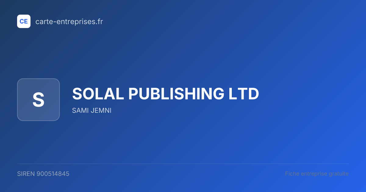 SOLAL PUBLISHING LTD — 900514845 — fiche entreprise