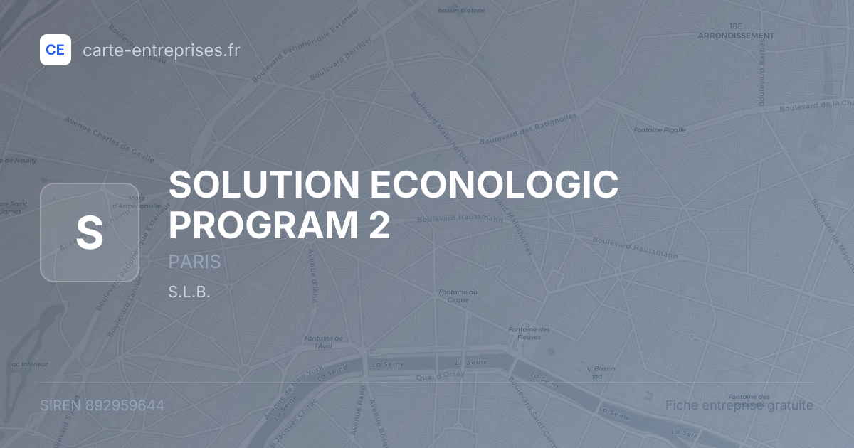 SOLUTION ECONOLOGIC PROGRAM 2 — 892959644 — fiche entreprise