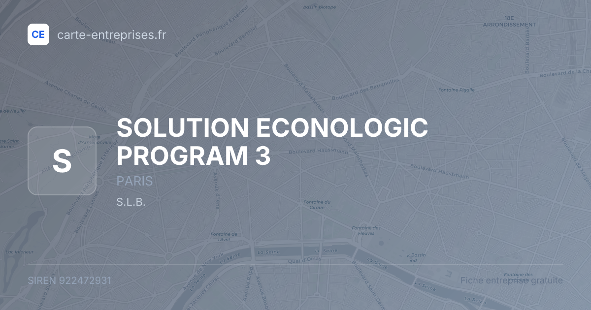 SOLUTION ECONOLOGIC PROGRAM 3 — 922472931 — fiche entreprise