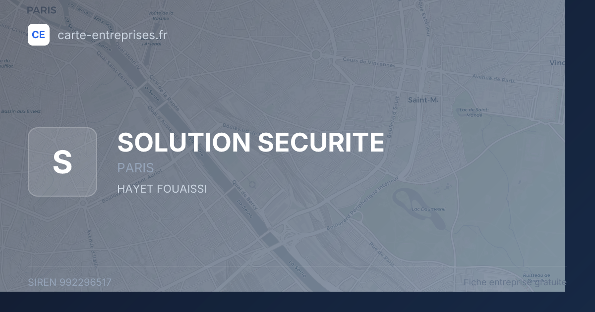 SOLUTION SECURITE — 992296517 — fiche entreprise