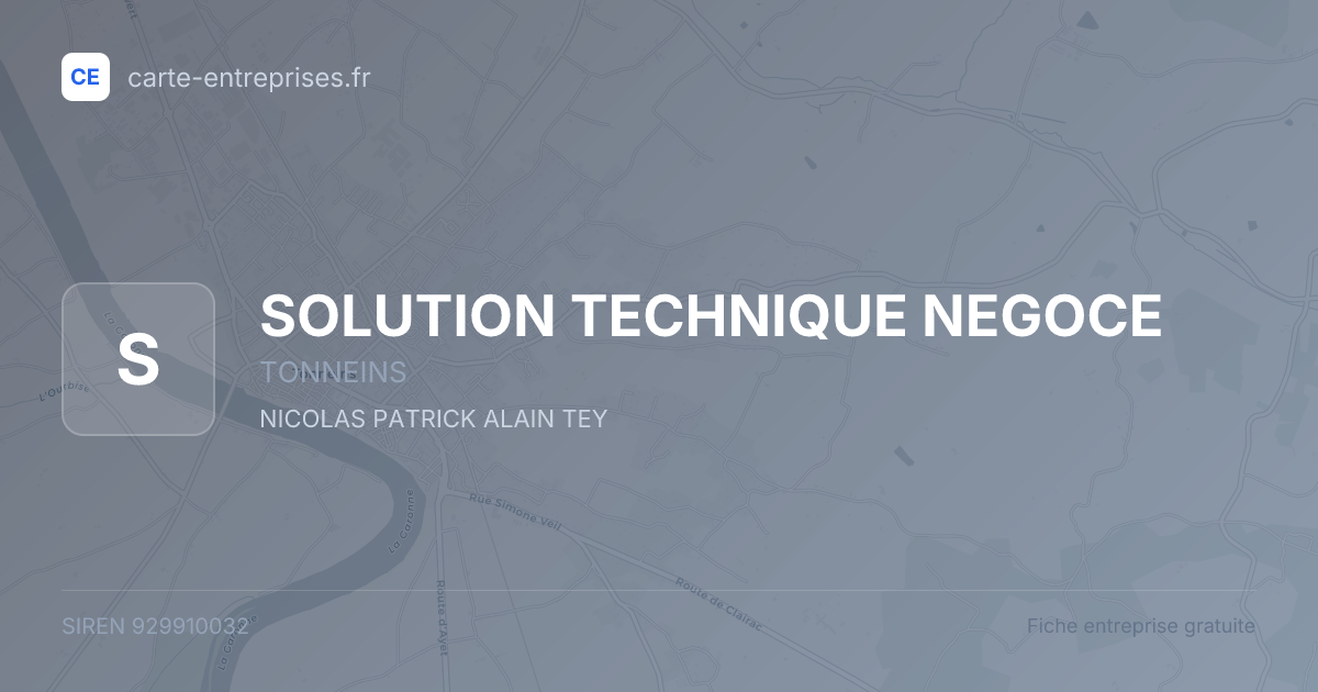 SOLUTION TECHNIQUE NEGOCE — 929910032 — fiche entreprise