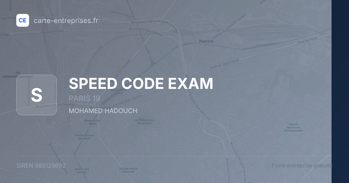 SPEED CODE EXAM — 885129692 — fiche entreprise