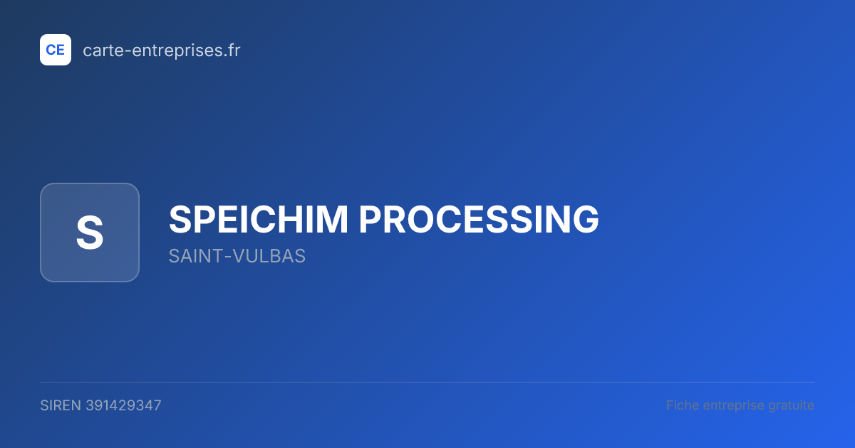 SPEICHIM PROCESSING — 391429347 — fiche entreprise