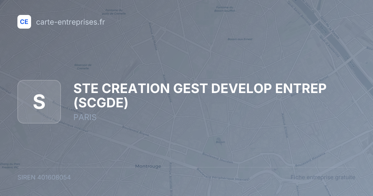 STE CREATION GEST DEVELOP ENTREP (SCGDE) — 401608054 — fiche entreprise