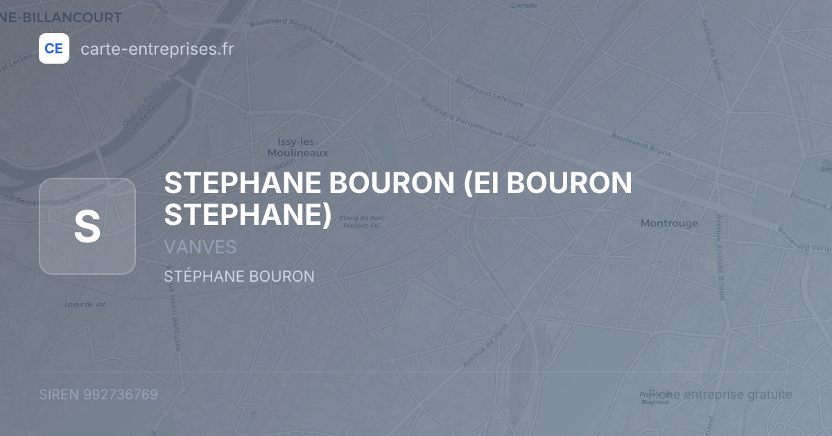 STEPHANE BOURON (EI BOURON STEPHANE) — 992736769 — fiche entreprise
