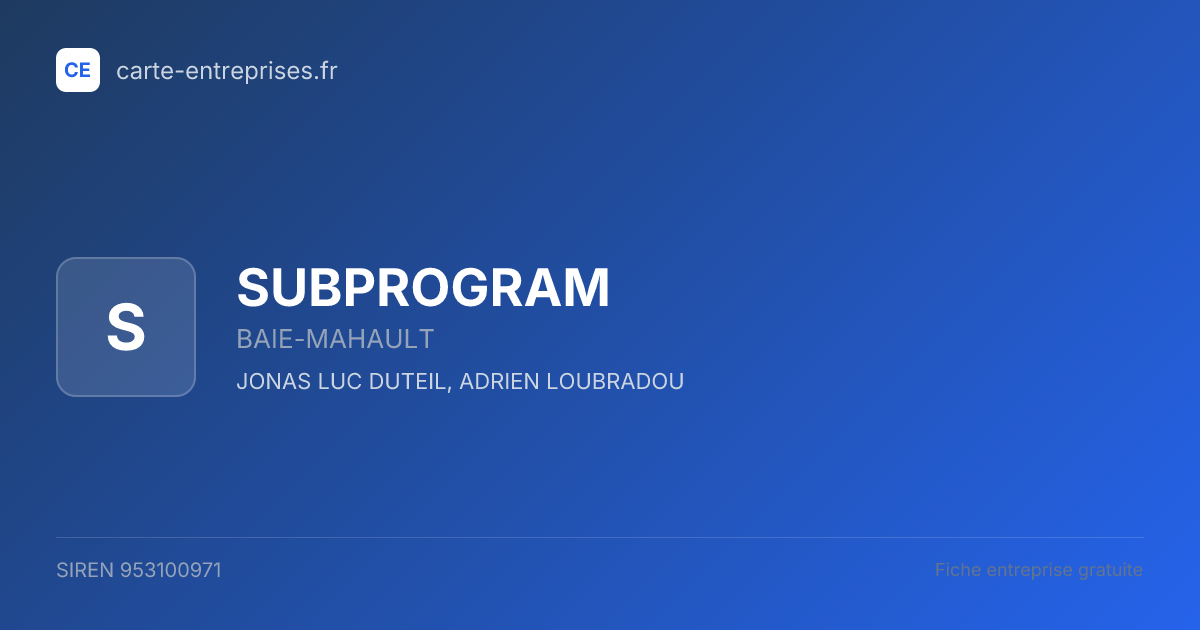 SUBPROGRAM — 953100971 — fiche entreprise