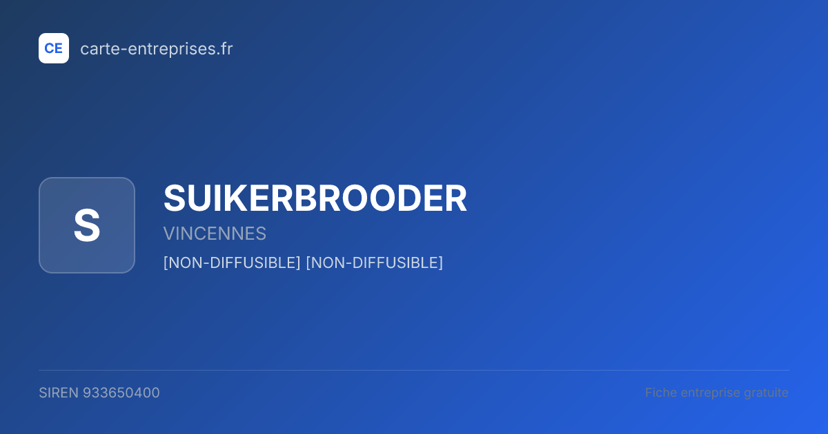 SUIKERBROODER — 933650400 — fiche entreprise