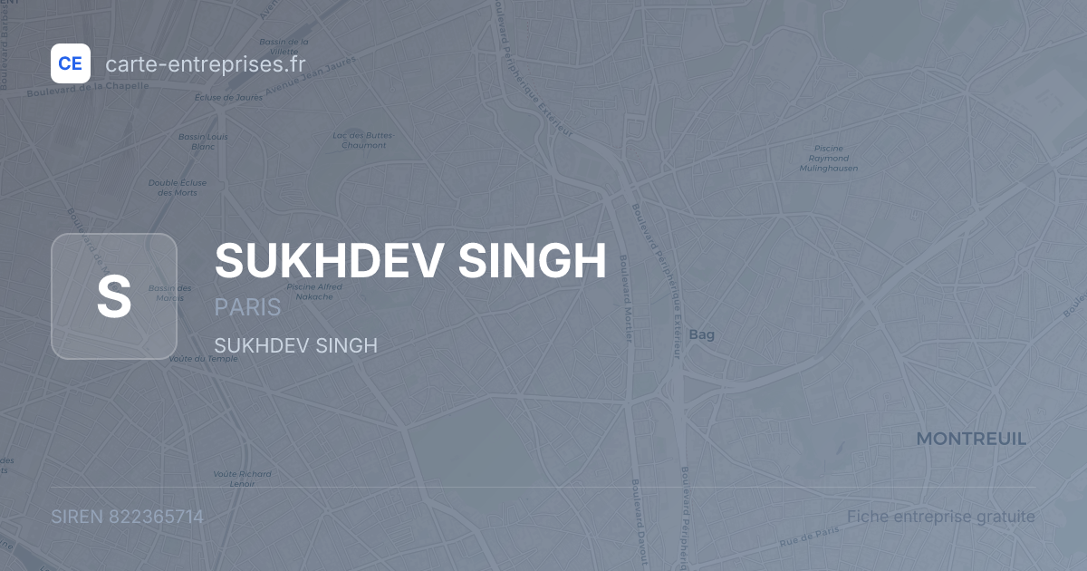 SUKHDEV SINGH — 822365714 — fiche entreprise