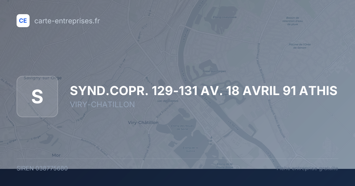 SYND.COPR. 129-131 AV. 18 AVRIL 91 ATHIS — 038775680 — fiche entreprise