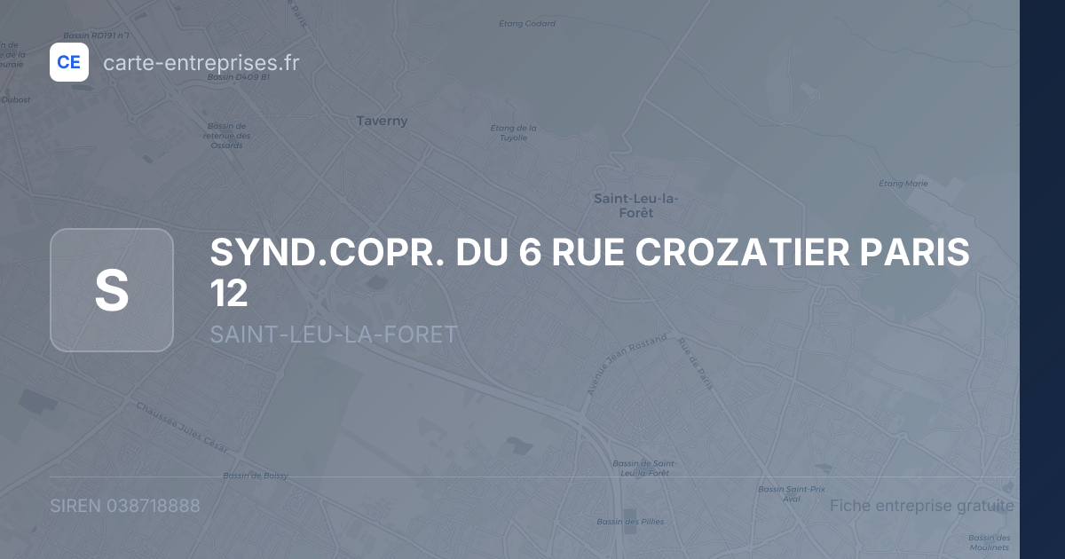 SYND.COPR. DU 6 RUE CROZATIER   PARIS 12 — 038718888 — fiche entreprise
