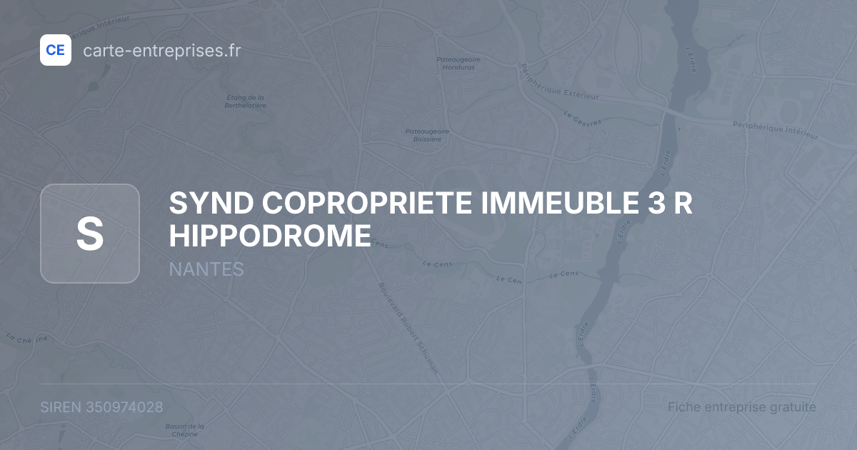 SYND COPROPRIETE IMMEUBLE 3 R HIPPODROME — 350974028 — fiche entreprise