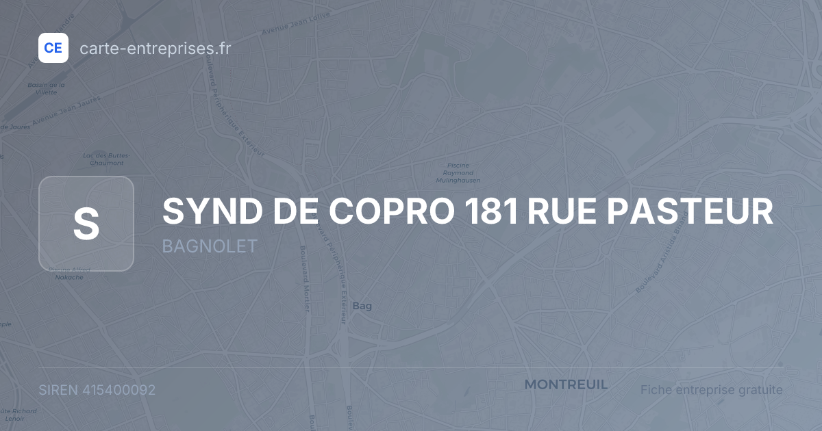 SYND DE COPRO 181 RUE PASTEUR — 415400092 — fiche entreprise
