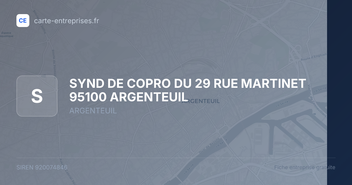 SYND DE COPRO DU 29 RUE MARTINET 95100 ARGENTEUIL — 920074846 — fiche entreprise