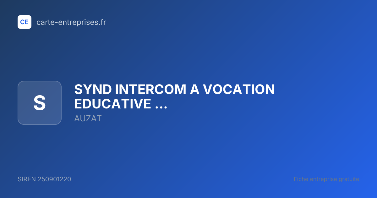 SYND INTERCOM A VOCATION EDUCATIVE ... — 250901220 — fiche entreprise