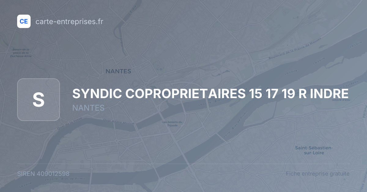 SYNDIC COPROPRIETAIRES 15 17 19 R INDRE — 409012598 — fiche entreprise