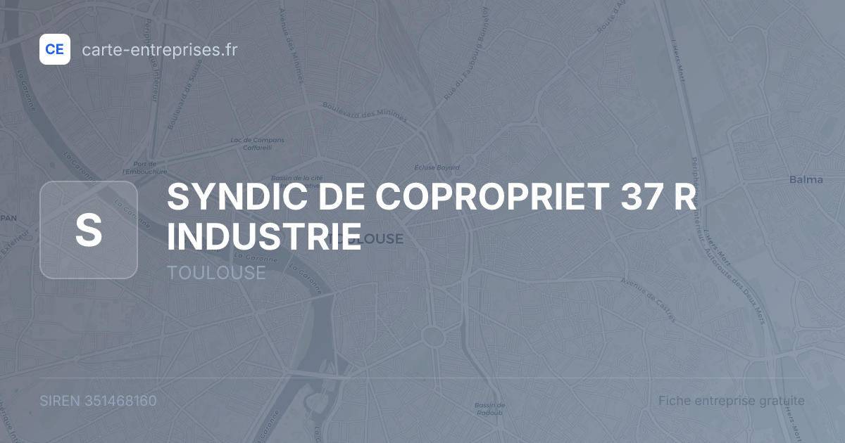 SYNDIC DE COPROPRIET 37 R INDUSTRIE — 351468160 — fiche entreprise