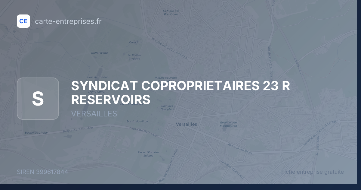 SYNDICAT COPROPRIETAIRES 23 R RESERVOIRS — 399617844 — fiche entreprise