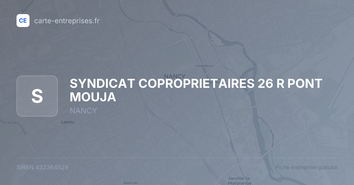 SYNDICAT COPROPRIETAIRES 26 R PONT MOUJA — 432364529 — fiche entreprise
