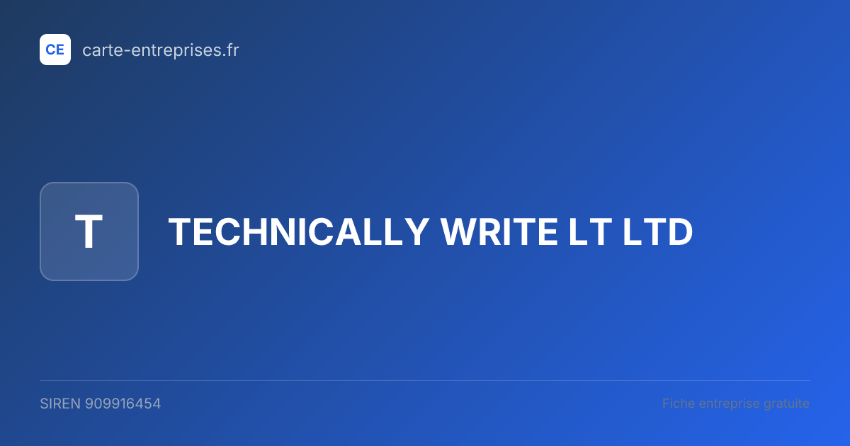 TECHNICALLY WRITE LT LTD — 909916454 — fiche entreprise