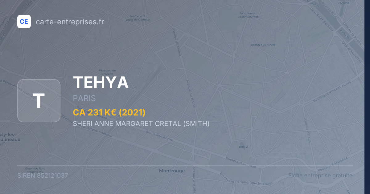 TEHYA — 852121037 — fiche entreprise