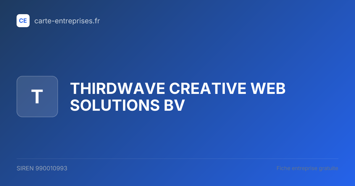 THIRDWAVE CREATIVE WEB SOLUTIONS BV — 990010993 — fiche entreprise