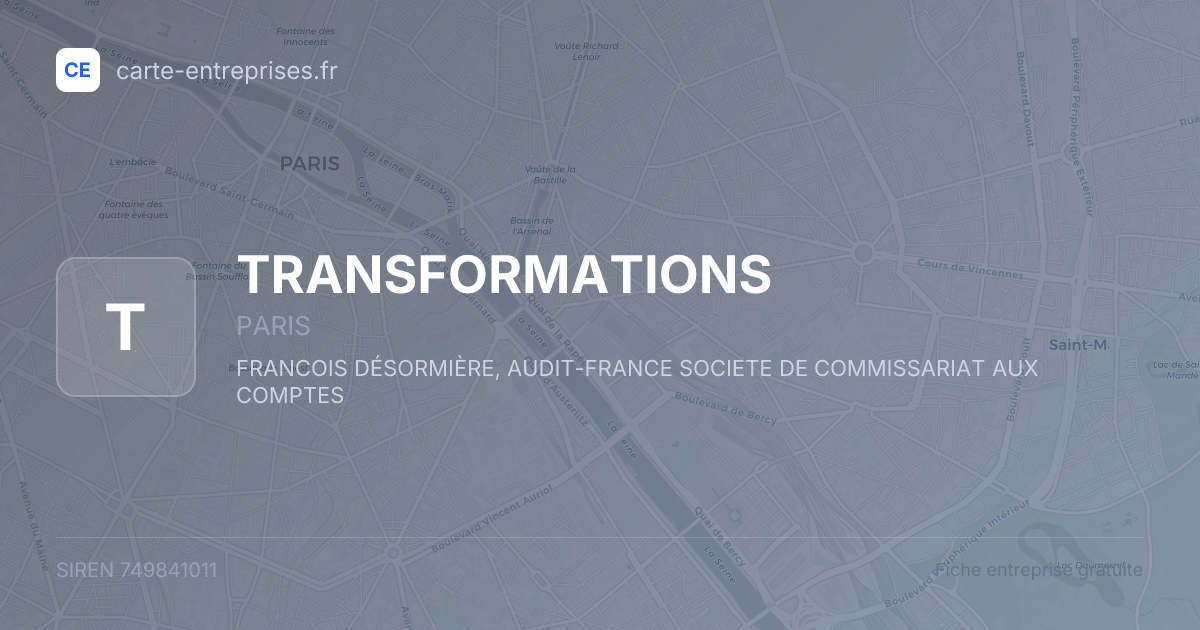TRANSFORMATIONS — 749841011 — fiche entreprise