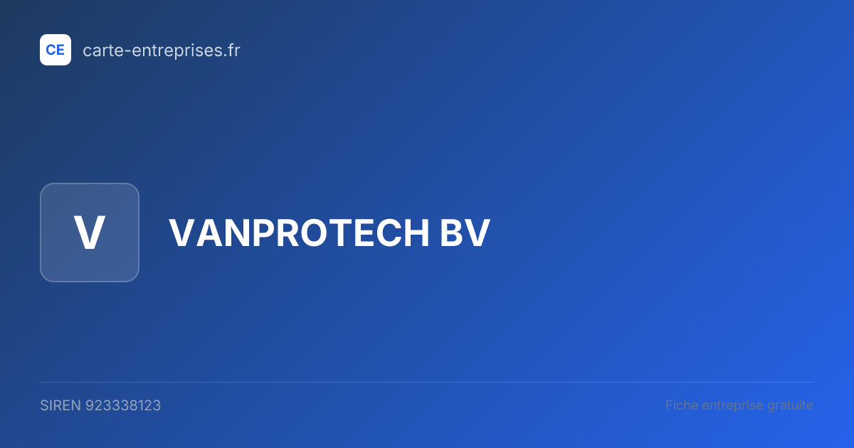 VANPROTECH BV — 923338123 — fiche entreprise
