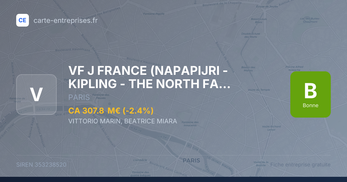 VF J FRANCE (NAPAPIJRI - KIPLING - THE NORTH FACE - ALTRA) — 353238520 — fiche entreprise