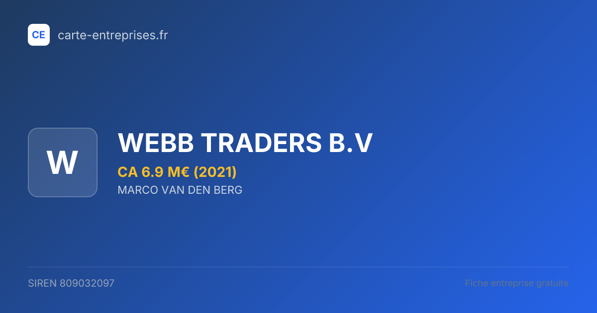 WEBB TRADERS B.V — 809032097 — fiche entreprise