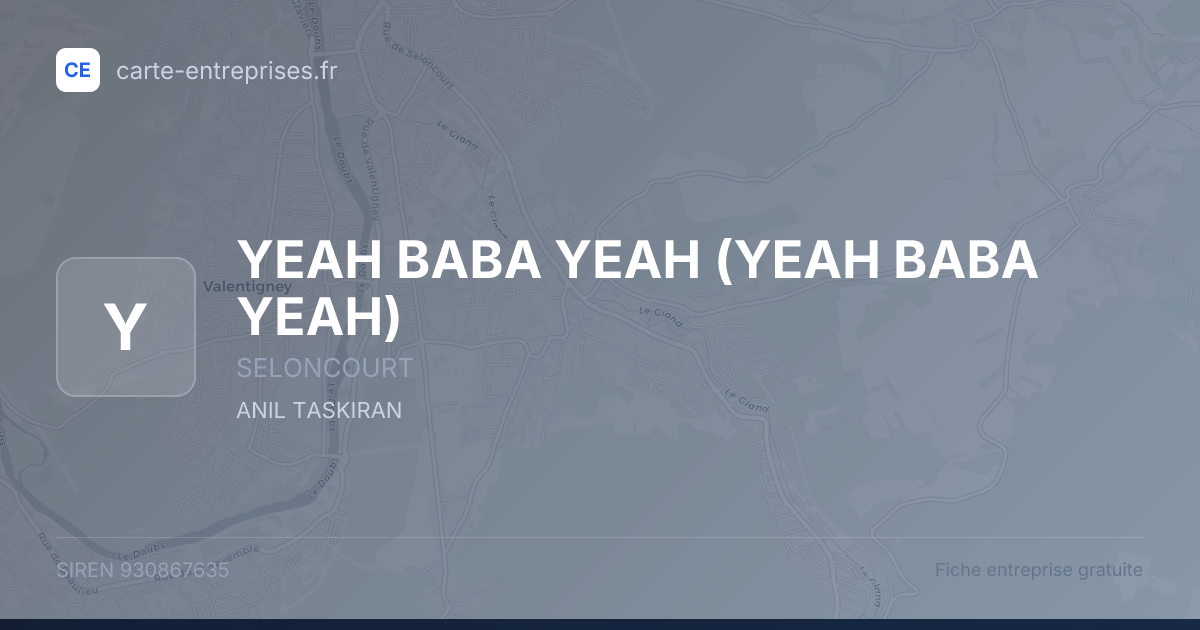 YEAH BABA YEAH — 930867635 — fiche entreprise